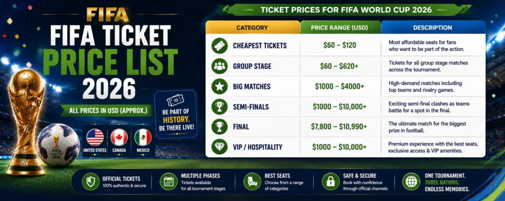 Complete Guide for Buying Tickets for the FIFA World Cup 2026 8 FIFA World Cup Ticket Price List